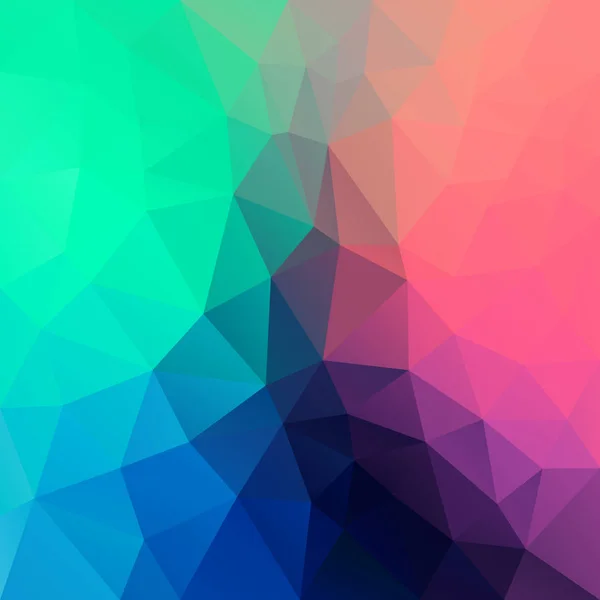Vetor abstrato irregular fundo quadrado poligonal - triângulo baixo padrão poli - cor verde néon destaque vibrante, azul e rosa — Vetor de Stock