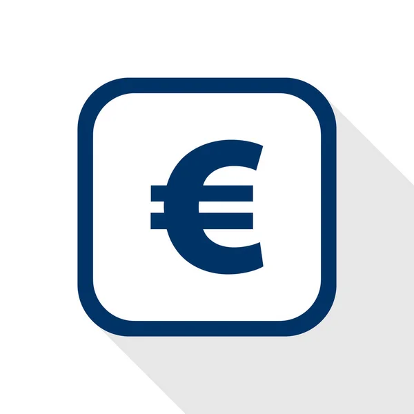 Векторна квадратна темно-синя ікона євро з закругленими кутами і довгою тінь символічна валюта європейського союзу в плоскому дизайні — стоковий вектор