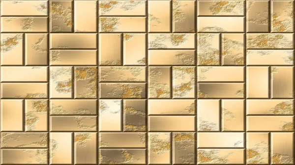 Guld metall paneler sömlösa mönster textur bakgrund - metalliska tegel på väggen — Stockfoto