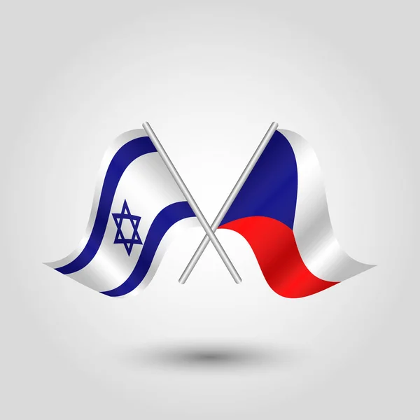 Vektor Dvě Zkřížené Izraelských Českých Vlajek Stříbrné Tyčinky Symbolem Izraele — Stockový vektor
