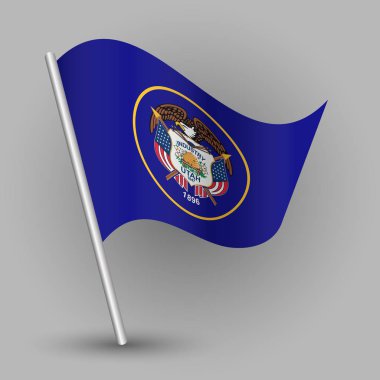 eğimli gümüş kutup - metal sopa ile Utah simgesi basit üçgen Amerikan Devlet bayrağı sallayarak vektör