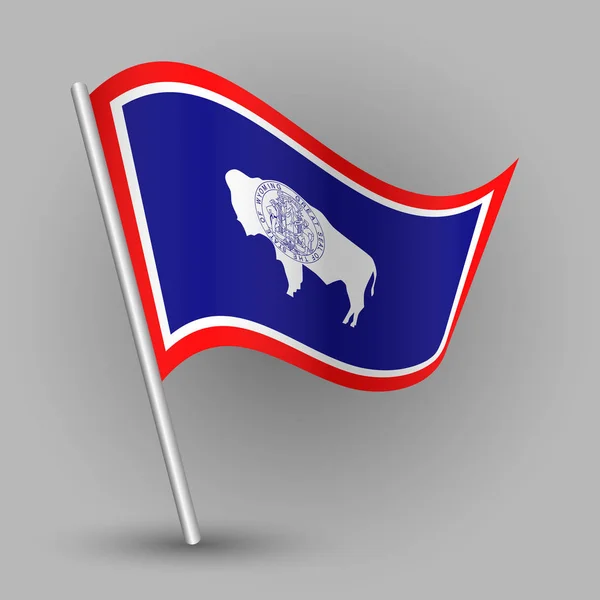 Vecteur agitant drapeau d'état américain triangle simple sur pôle d'argent incliné icône de wyoming avec bâton de métal — Image vectorielle