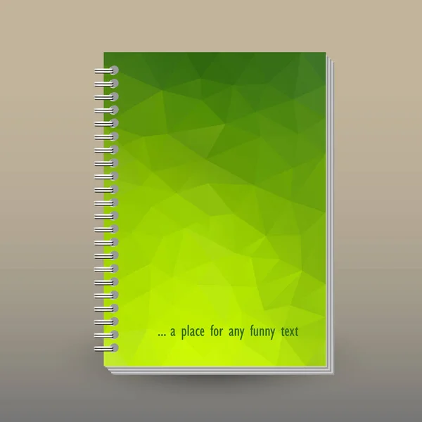 Portada vectorial de diario o portátil con aglutinante espiral anillo - formato A5 - diseño concepto folleto - resaltado de color verde - patrón de triángulo poligonal — Archivo Imágenes Vectoriales