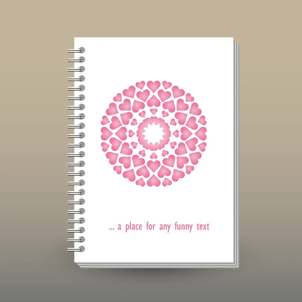 Vektorové kryt deník nebo notebook s spirála šanon - formát A5 - rozložení brožury koncept - roztomilé růžové srdce mandala — Stockový vektor