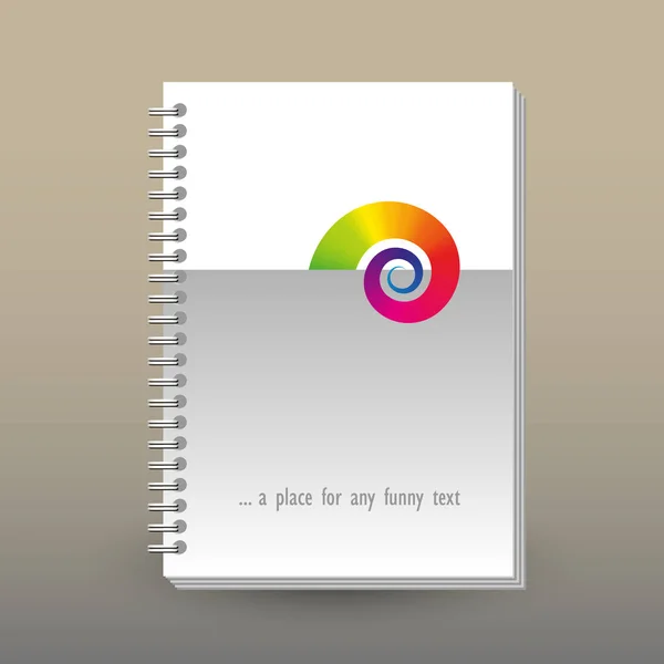Portada vectorial de diario o portátil con aglutinante espiral anillo - formato A5 - diseño concepto folleto - gradiente gris con caracol arco iris — Vector de stock
