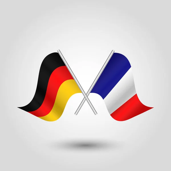 Vettore due bandiere incrociate tedesche e francesi su bastoni d'argento - simbolo di Germania e Francia — Vettoriale Stock