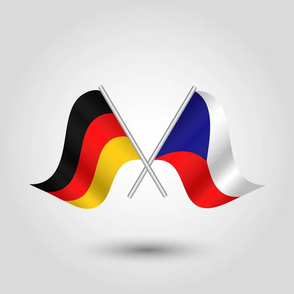 Vetor duas bandeiras alemãs e checas cruzadas em varas de prata - símbolo da Alemanha e república checa — Vetor de Stock