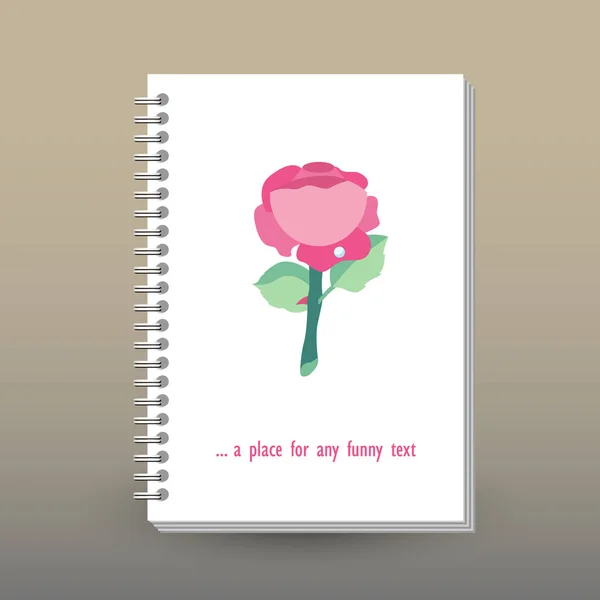 Vektor kryt deník nebo notebook s spirála šanon - formát A5 - rozložení brožury koncept - bílé barevné s retro růžové růže květ - polygonální trojúhelník — Stockový vektor