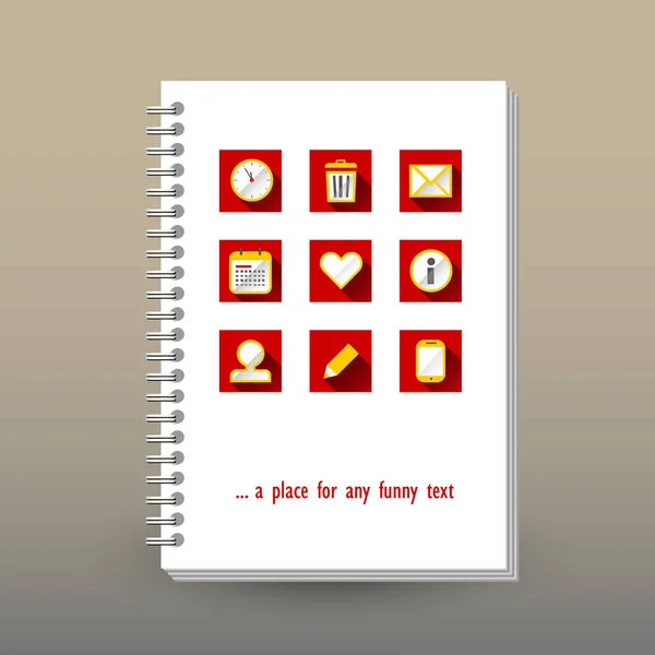 Vektorové kryt deník nebo notebook s spirála šanon - formát A5 - rozložení brožury koncept - červená žlutá barevný plochý design plánování ikony - polygonální trojúhelník — Stockový vektor