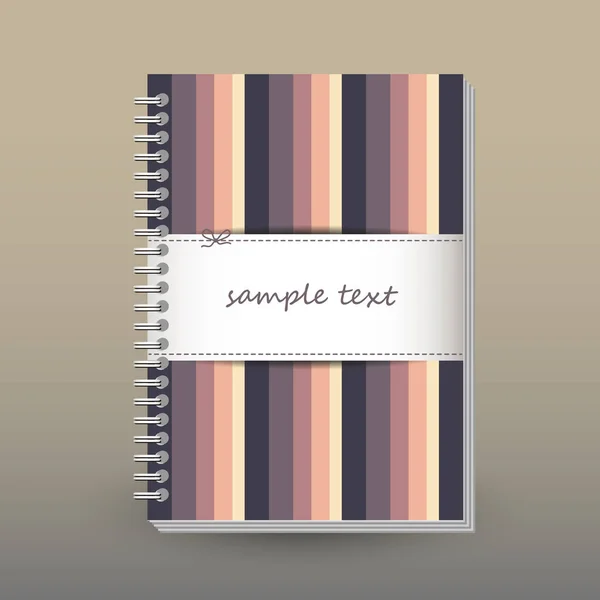 Vektor omslaget till dagbok eller anteckningsboken med spiral Ringpärm - format A5 - layout broschyr koncept - retro randigt mönster med text tejp — Stock vektor