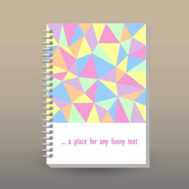 günlük ya da defter sarmal telli defter ile kapak vektör - A5 - düzen broşür kavramı - şirin pastel poligonal üçgen desenle renkli biçimlendirmek