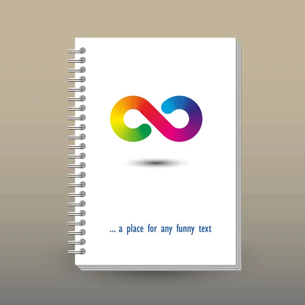 Couverture vectorielle de carnet ou carnet avec reliure spirale annulaire - format A5 - concept de brochure de mise en page - spectre arc-en-ciel couleur symbole infini — Image vectorielle