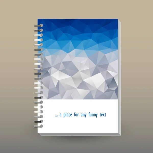 Cobertura vetorial de diário ou notebook com anel espiral aglutinante - formato A5 - conceito de brochura layout - céu azul sobre paisagem montanhosa cinzenta - padrão triangular poligonal —  Vetores de Stock