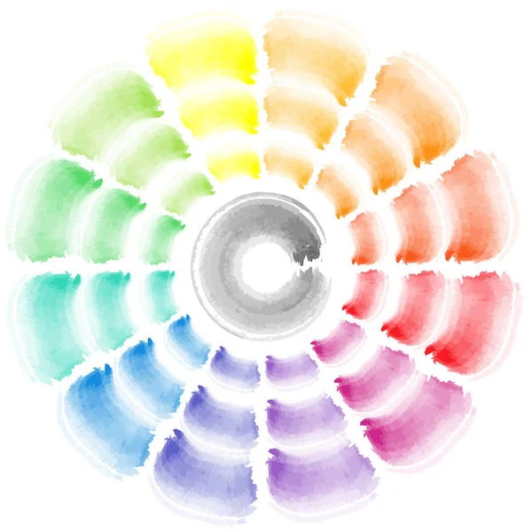 Vector watercolor brush strokes sampler - full color theory with gray in the middle — Stock Vector