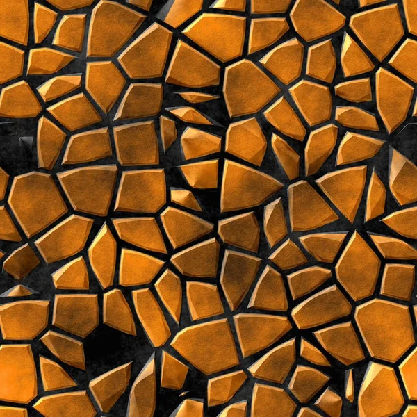 石畳石不規則なモザイク パターン テクスチャ シームレスな背景 - 舗装オレンジ色部分の上黒グラウンド — ストック写真