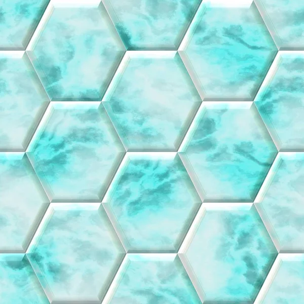 床面大理石モザイク パターン シームレス背景 hexacomb - ブルー グリーン色 — ストック写真