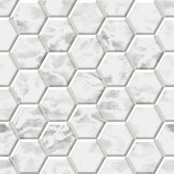 Surface floor marble mosaic pattern seamless background hexacomb - white gray color — Stock Photo, Image