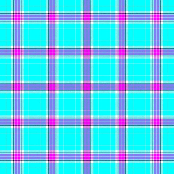 Проверьте шотландскую клетчатую ткань шотландской клетчатой ткани бесшовной текстуры фон - яркий голубой голубой, горячий розовый, фиолетовый и белый цвет — стоковое фото