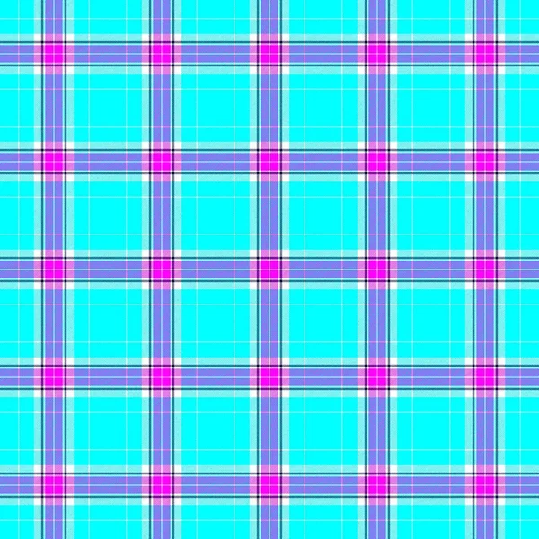 Carreaux de diamant tartan écossais tissu sans couture motif texture fond - vibrant bleu cyan, rose chaud, violet et blanc couleur — Photo