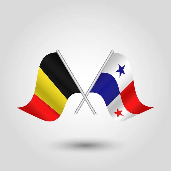 Vector two crossed belgian and panamamian flags on silver sticks - symbol of belgium  and panama — Stock Vector