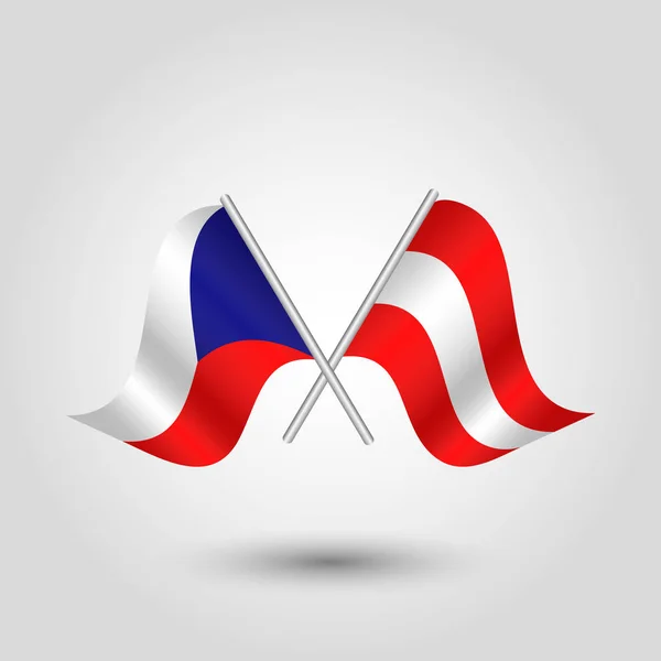 Vecteur deux croisés tchèques et autrichiens drapeaux sur bâtons d'argent — Image vectorielle