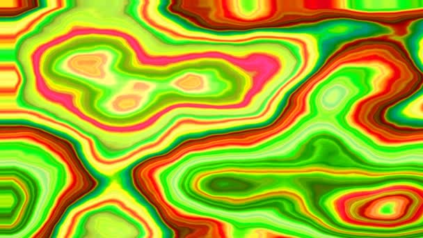 抽象动画染色背景完整的Hd无缝循环视频 大理石玛瑙石质表面 彩色霓虹灯突出黄色绿色红色橙色 — 图库视频影像