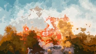 soyut animasyon ışıltılı arka plan tam Hd dikdörtgen döngü videosu - suluboya benek sıvı etkisi - kahverengi turuncu gökyüzü mavi