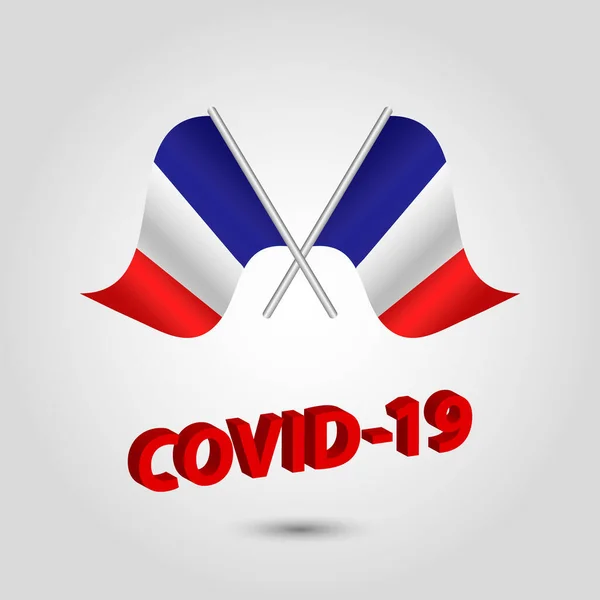 Vektor Beállított Két Hullámzó Zászlók Franciaország Ezüst Rúd Francia Ikon — Stock Vector