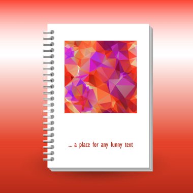 Günlük, defter veya kitabın vektör kapağı halka sarmal omurga klasörü - format A5 - yerleşim broşürü - çokgen üçgen patırtı ile turuncu kırmızı pembe