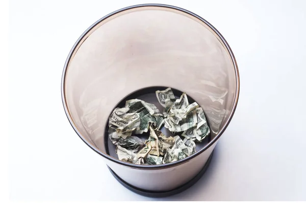 Money Wasted In A Wastebasket — Stock Photo, Image