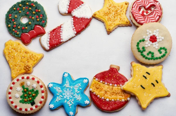 Natal Decorado Intrinsecamente Cortar Biscoitos Altamente Projetado Artisticamente Gelado — Fotografia de Stock