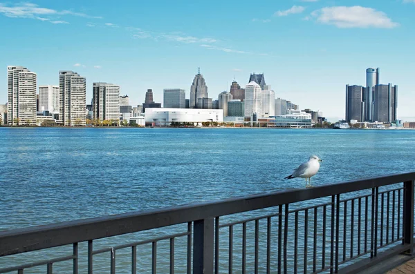 Detroit Vista Panoramica Presa Dal Canada Attraverso Fiume Detroit — Foto Stock