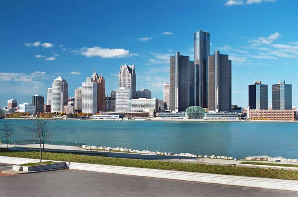 Detroit Vista Panoramica Presa Dal Canada Attraverso Fiume Detroit — Foto Stock