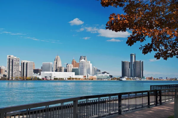 Detroit Panoramautsikt Tagna Från Kanada Och Över Floden Detroit — Stockfoto