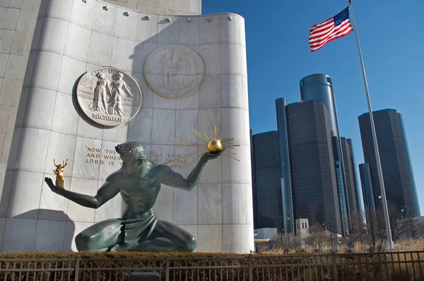 Detroit January 2018 Spirit Detroit Statue Detroit Renaissance Center Downtown — стоковое фото