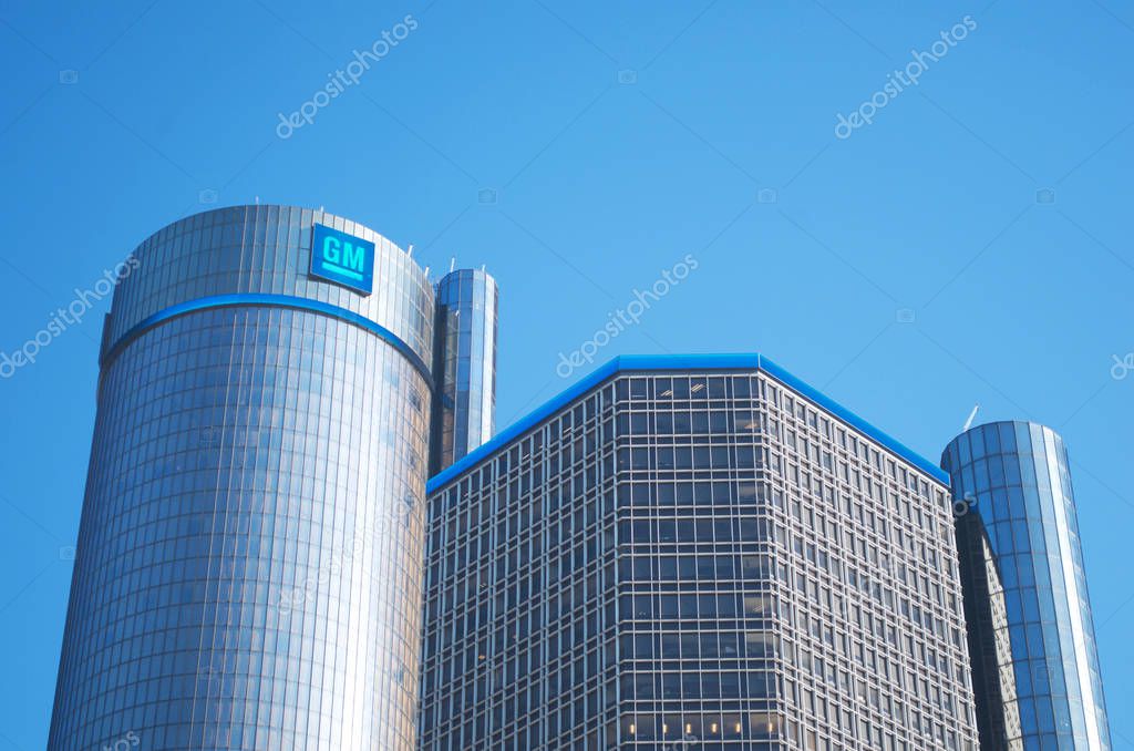 Detroit- November 7, 2017, General Motors Building and World Headquarters, Renaissance Center, Downtown Detroit, Michigan USA