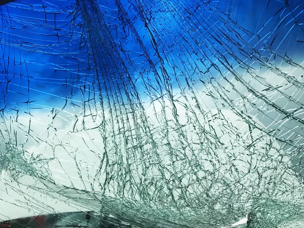 Broken Windshield Glass Automobile Car Looking Out Includes Upper Tint — Stock Photo, Image