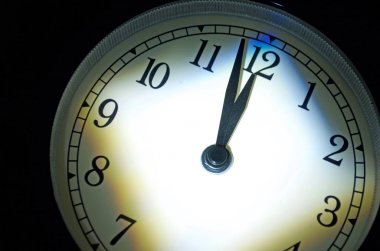 Kıyamet günü saat, çalar saat gece yarısından önce iki dakika ne kadar yakın dünyanın sonu dakika içinde olabilir temsil etmek üzere ayarlamak.