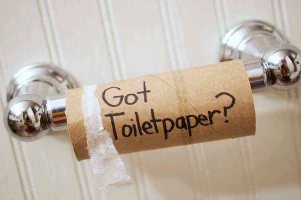 Empty Cardboard Toilet Paper Roll Chrome Spool Reading Got Toilet — Stock Photo, Image