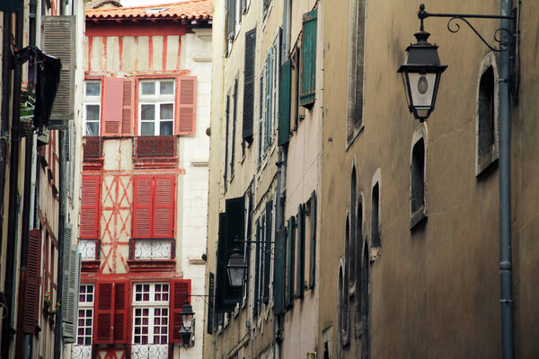 Typical Basque house in the old town of Bayonne, France