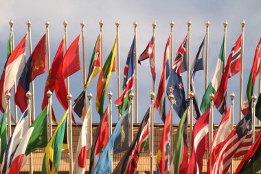 Uluslararası bir etkinlikte farklı ülkelerin bayrakları
