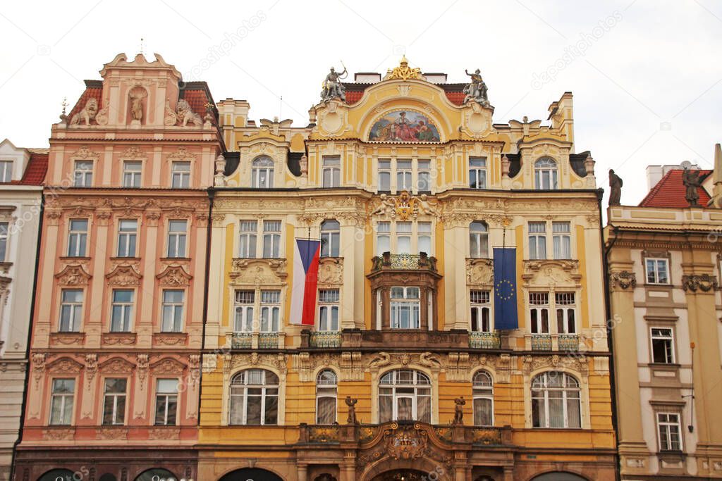 Facade of a classic building in Prague