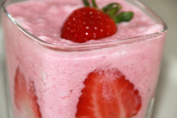Strawberry milk shake in a glass