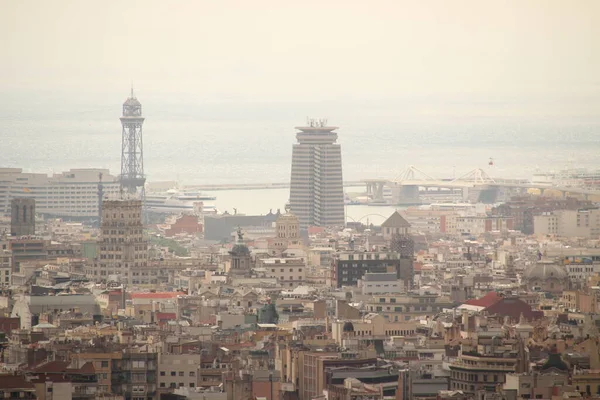 Panoramablick Von Einem Hügel Auf Barcelona — Stockfoto