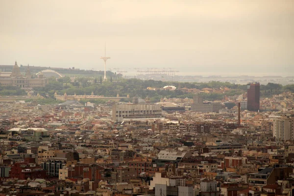 Vue Panoramique Barcelone Depuis Une Colline — Photo