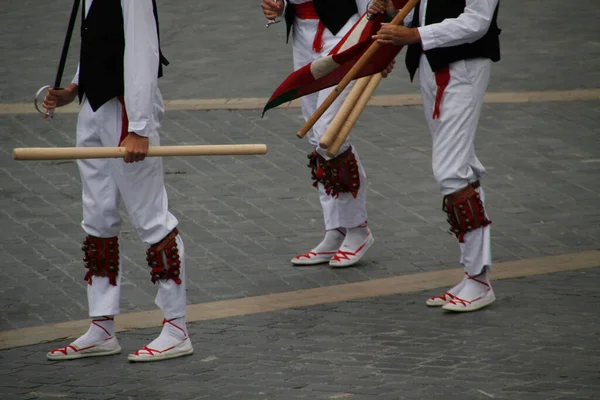 Exposition Danse Folklorique Basque Dans Festival Rue — Photo