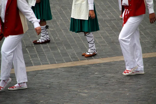 Dança Basca Num Festival Folclórico Rua — Fotografia de Stock