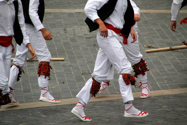 Exposition Danse Folklorique Basque Dans Festival Rue — Photo