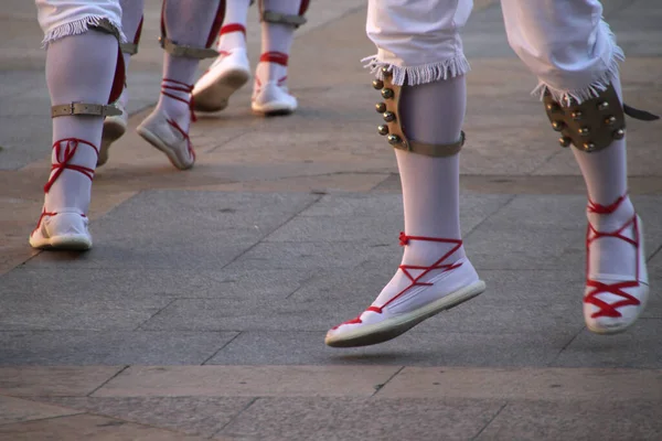 Dança Basca Num Festival Folclórico Rua — Fotografia de Stock