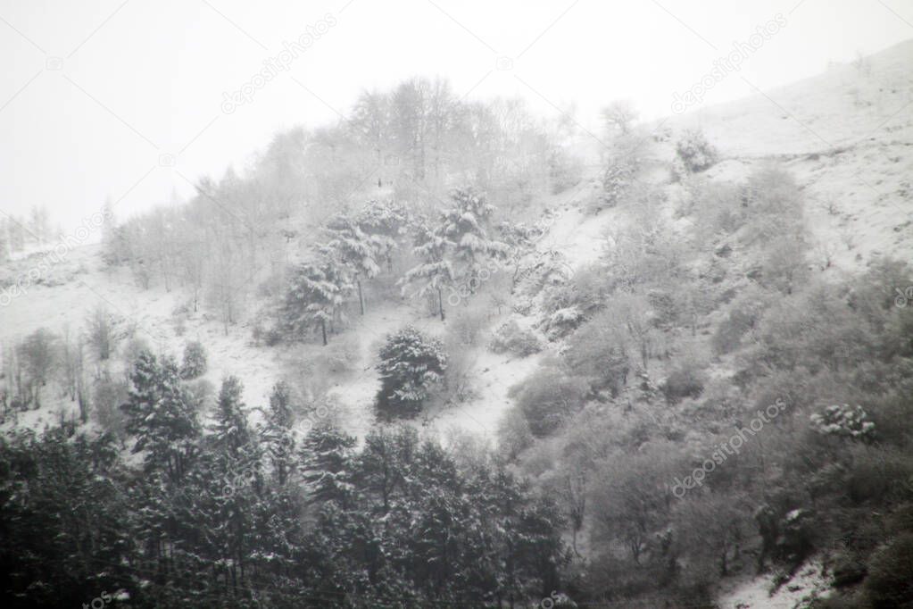 Snow landscape in the countryside